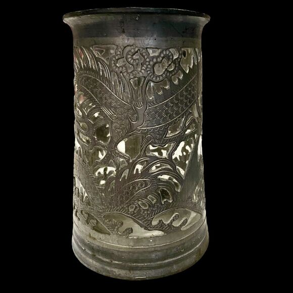 Asian Dragon Pewter Tankard Ngan Winghing 16 Oz Decorated Glass Lined Korea Vtg - Picture 5 of 14